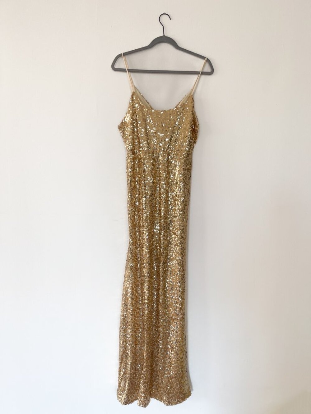 Gold sequin spaghetti strap long dress - Picture 3 of 5